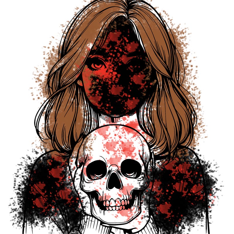 realistic girl holding a skull