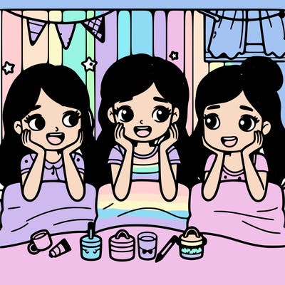 3 girls having a sleepover and talking