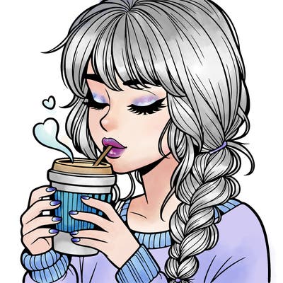 realistic girl drinking coffee