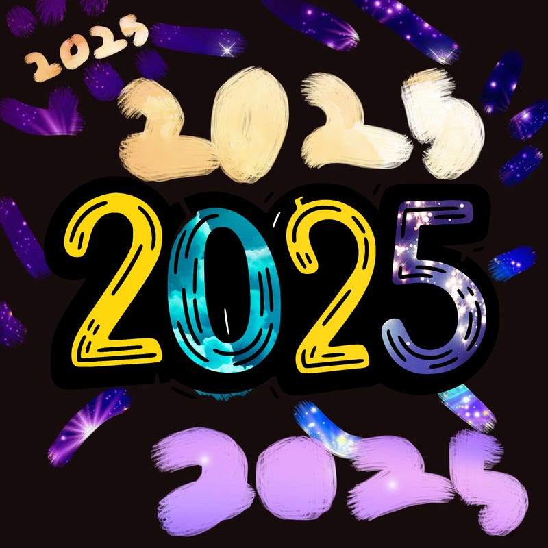 one line scrawled numbers sketch design “2025”