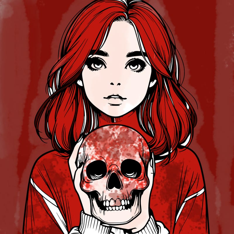 realistic girl holding a skull