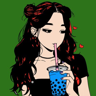 aesthetic realistic girl with boba