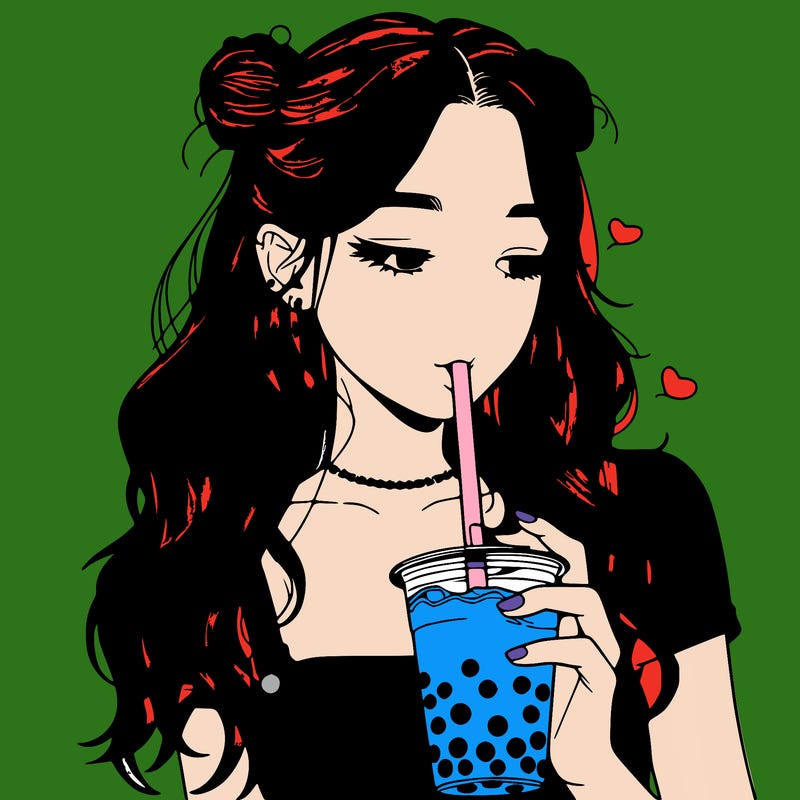 aesthetic realistic girl with boba