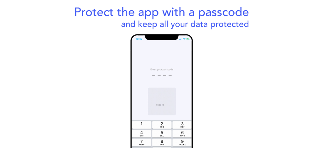 AirDrive - Wireless Hard Drive - A mobile screen showing passcode and Face ID authentication for the AirDrive app.