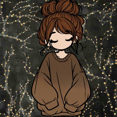 girl with baggy sweatshirt and messy bun