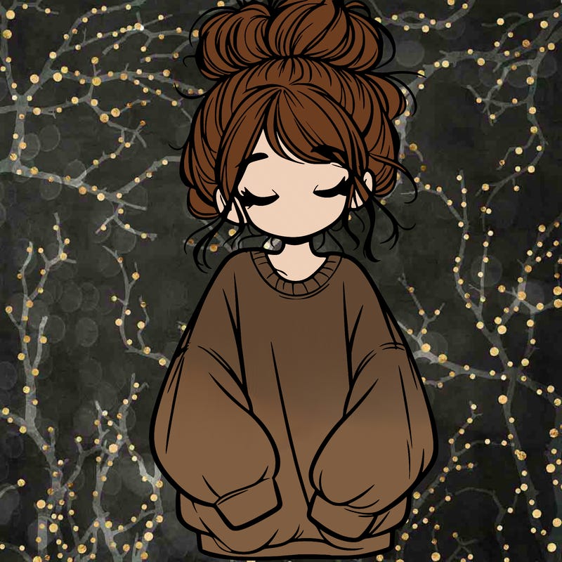 girl with baggy sweatshirt and messy bun