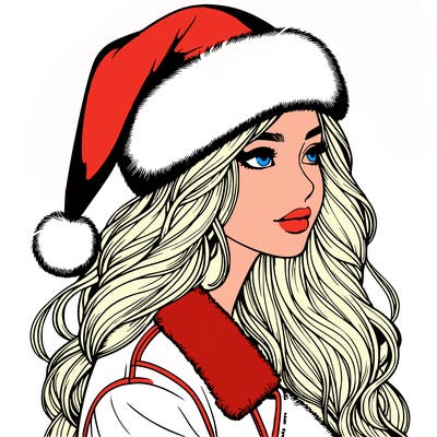 realistic girl in santa hat