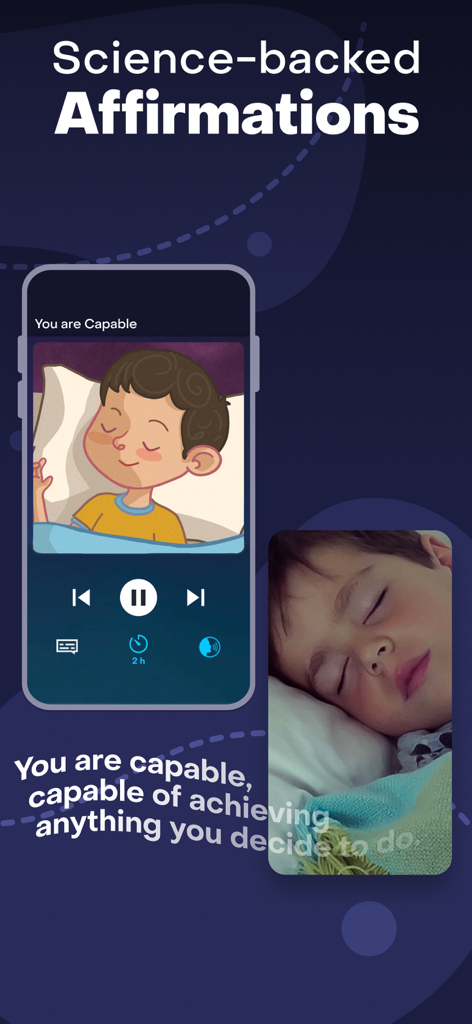 Storybook: Sleep & Meditation - Storybook app showing science backed affirmations for children featuring a sleeping child and the text You are capable.