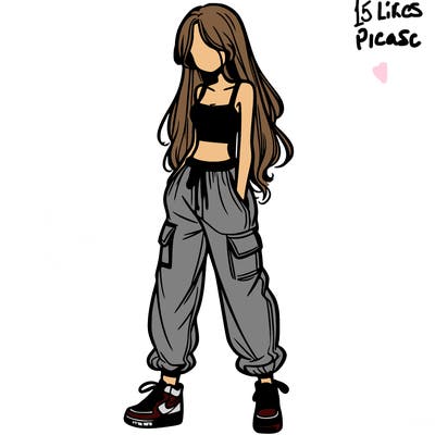 girl in baggy pants crop top and long hair