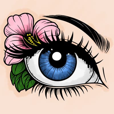 realistic eye with flower