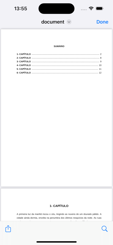 Book Maker - Create Your Story - A preview of the table of contents and first chapter inside the Book Maker app.