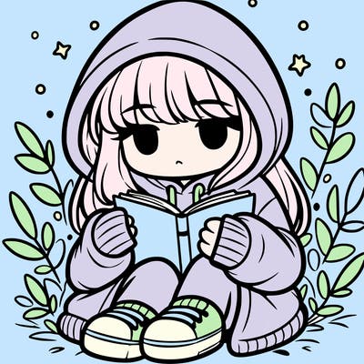 girl in oversized hoodie reading a book