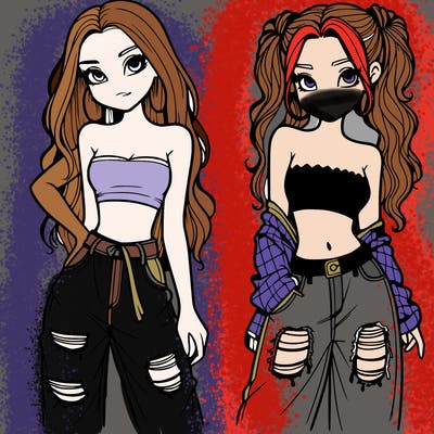 2 girls in crop tops and baggy jeans ripped