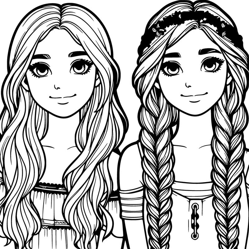two realistic girls  ( one girl with lots of braids )