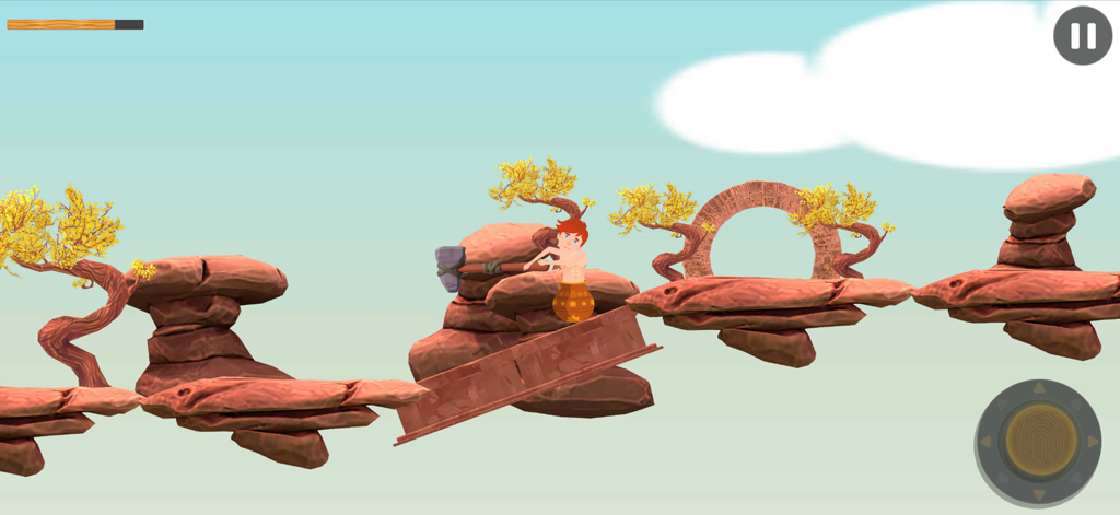 Hammer Hill Climb Challenges - Un personaje en una olla usando un mazo para navegar por plataformas de roca flotantes en Hammer Hill Climb Challenges.