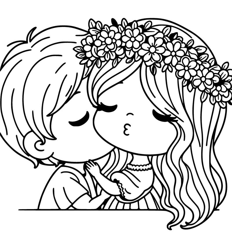girl with flowers 👑 kissing 😘 a boy.