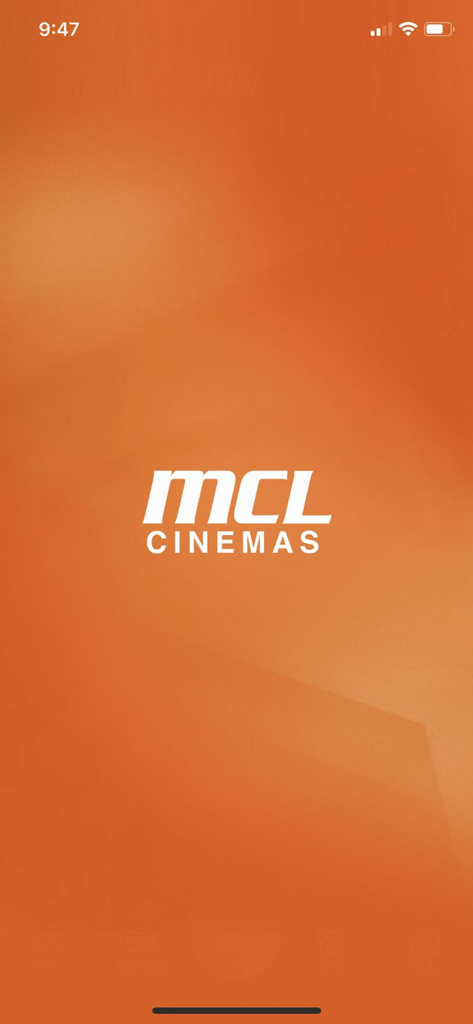 MCL Cinemas - Ticketing - MCL Cinemas ticketing app splash screen featuring the white company logo on an orange background