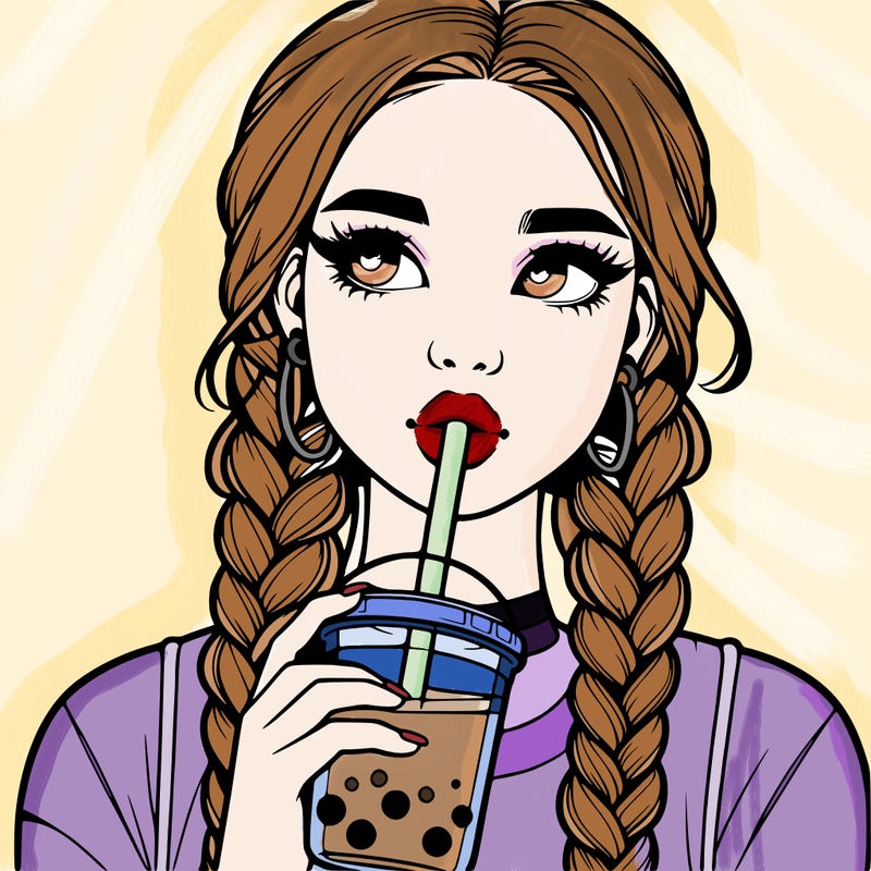 realistic girl with braided hair drinking boba