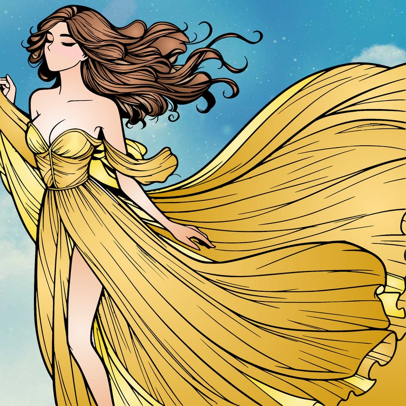 realistic woman in dress flowing the the wind