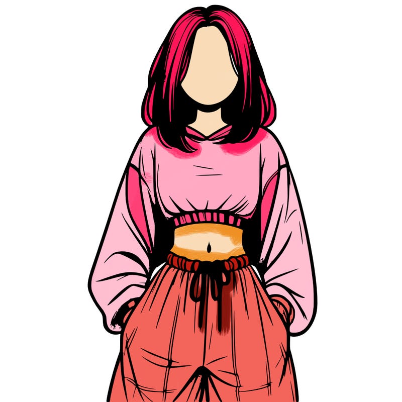 realistic girl faceless with baggy pants and a crop top