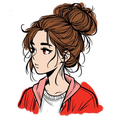 realistic teenage girl with a messy bun