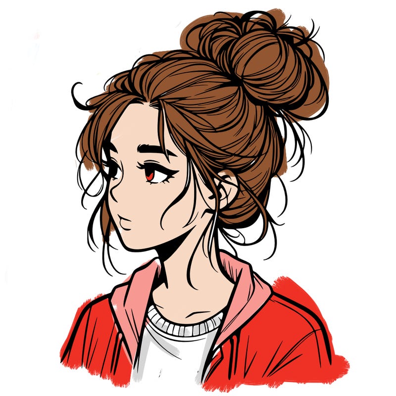 realistic teenage girl with a messy bun