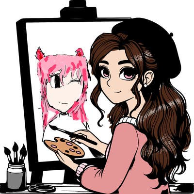 realistic girl artist painting a blank canvas