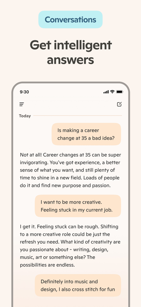 A screenshot of the Microsoft Copilot app interface showing an AI chat conversation about career advice.