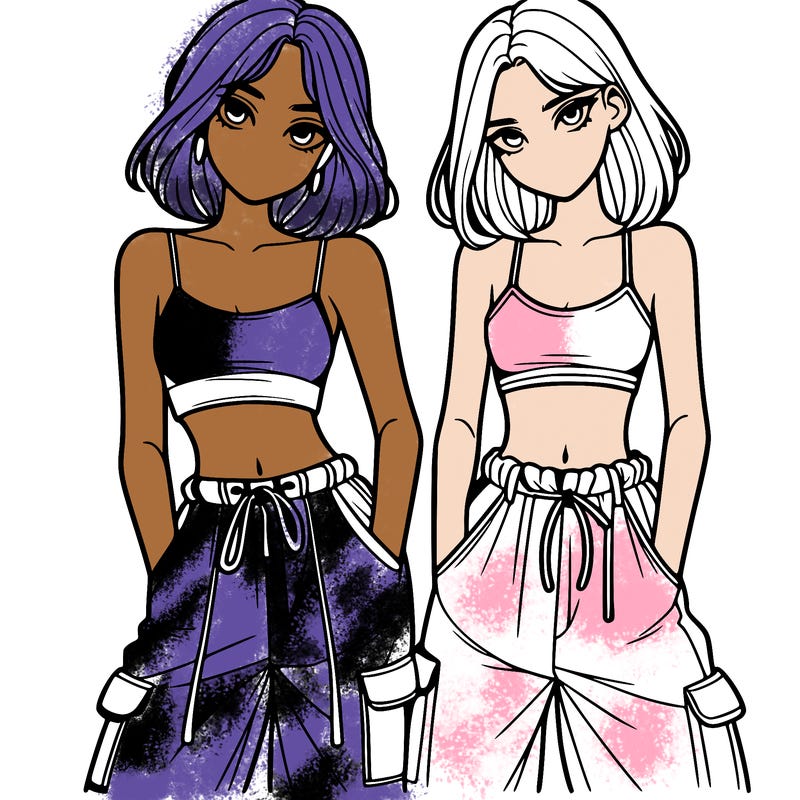 two girls with crop top with baggy pants