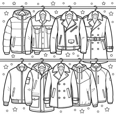 Get ready to explore the world of fashion with this exciting coloring page featuring a variety of men's jackets and coats. Designed for young artists, it's perfect for igniting creativity and learning about different outerwear styles.