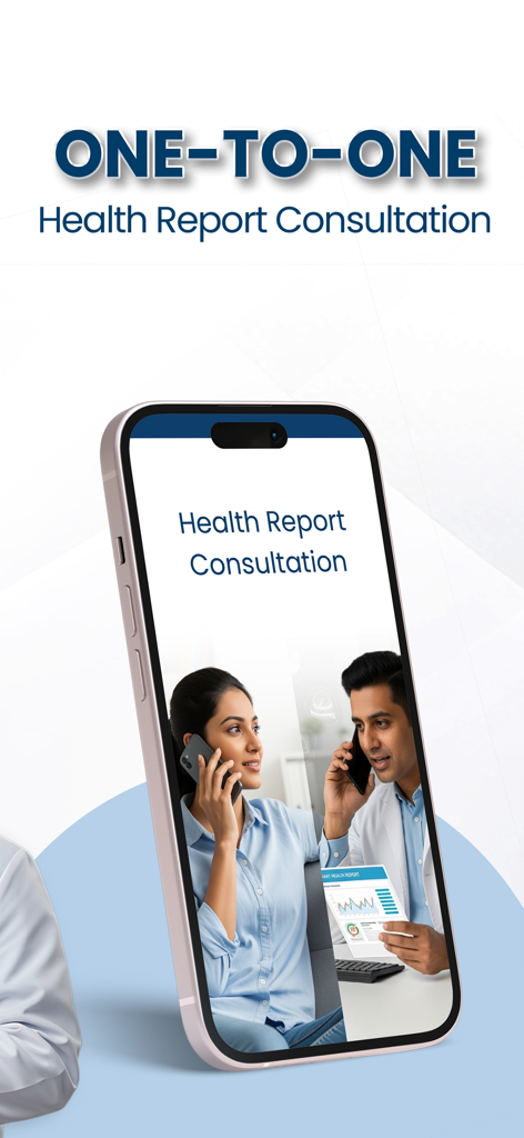 Redcliffe Labs - Blood Test - A smartphone showing a one to one health report consultation between a patient and a doctor within the Redcliffe Labs app.