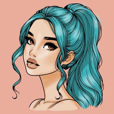 realistic girl with a ponytail on her hair and lips