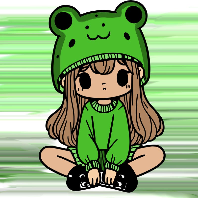 a girl wearing a frog hat and some frog socks