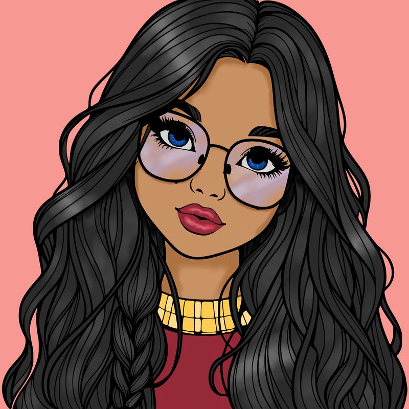 girl with long hair and freckles and glasses realistic