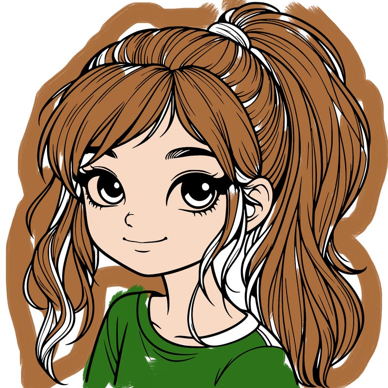 realistic girl with ponytail