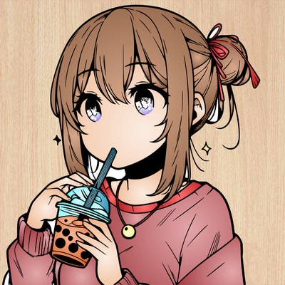 manga character drinking boba