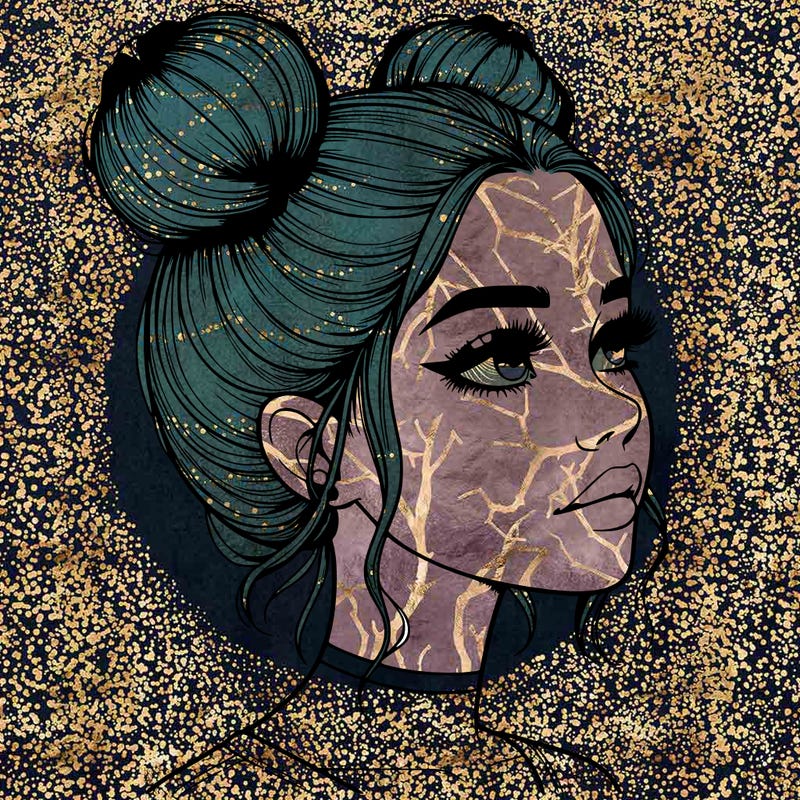 realistic girl with buns on the top of her head