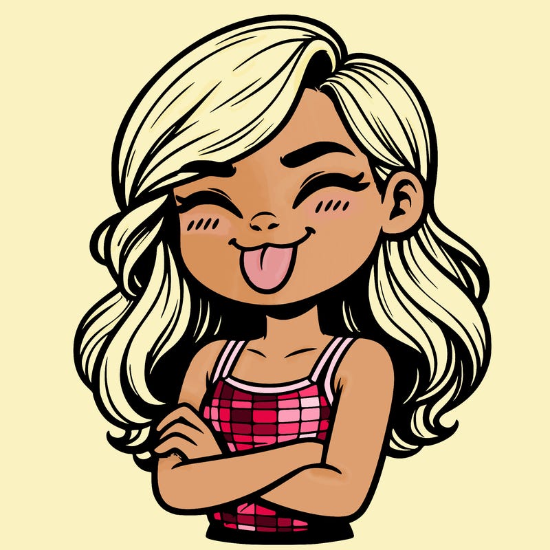 realistic girl crossing her arms and wearing a tank top with her tongue held out she has long hair