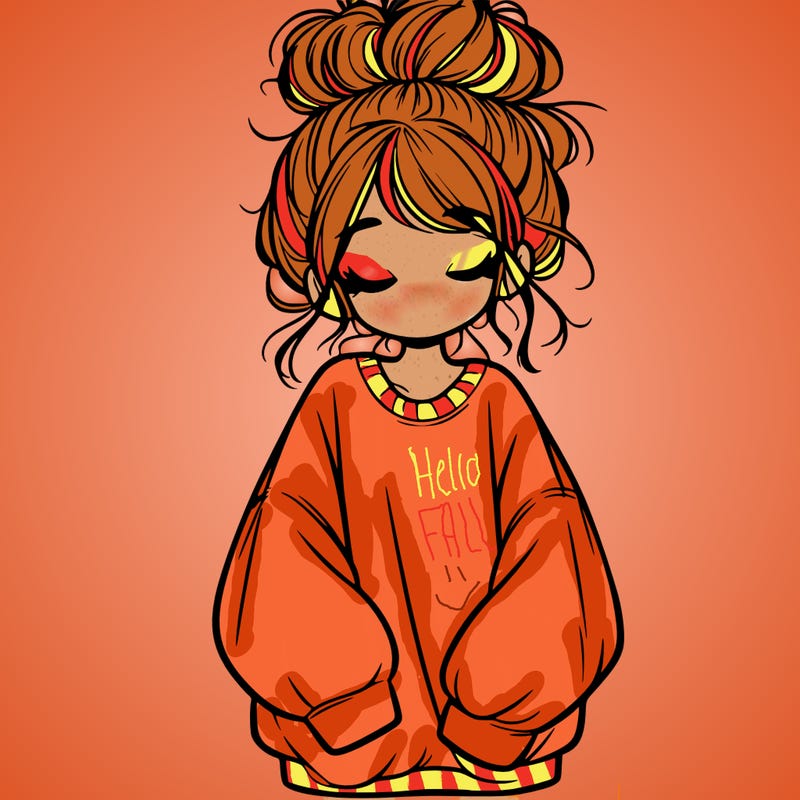 girl with baggy sweatshirt and messy bun