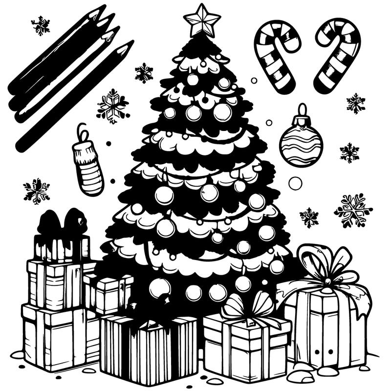 realistic christmas tree with presents