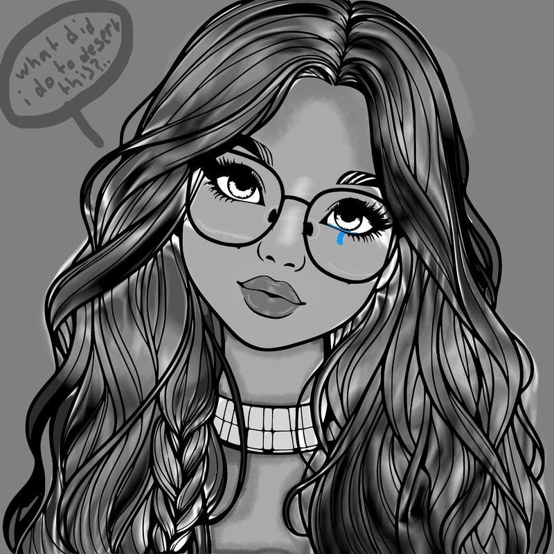 girl with long hair and freckles and glasses realistic