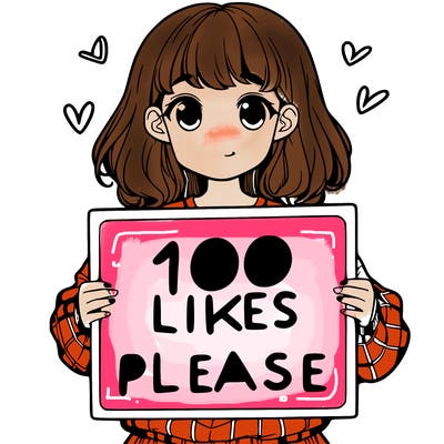 a girl holding a sign saying 100 likes please