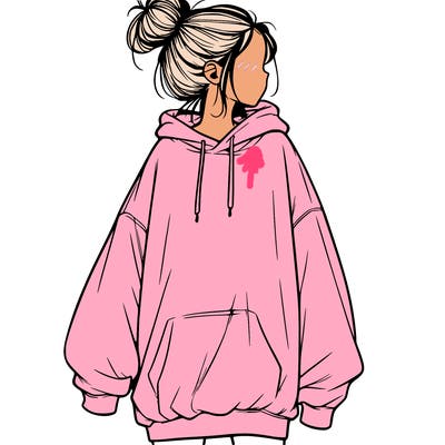 realistic girl with a oversized sweatshirt on and a bun