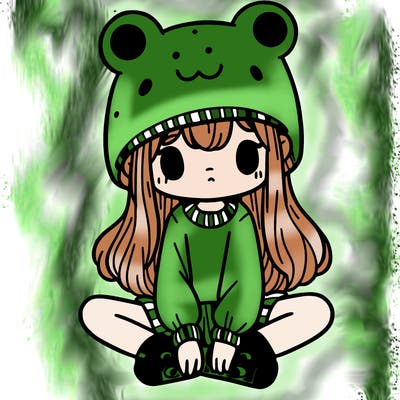 a girl wearing a frog hat and some frog socks
