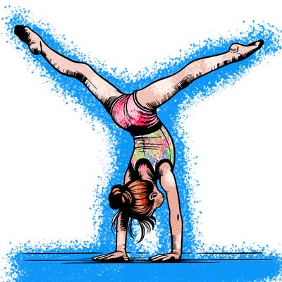 realistic gymnastic hand stand girl in four splits