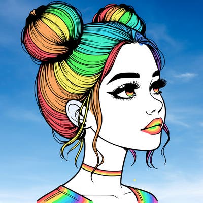 realistic girl with buns on the top of her head