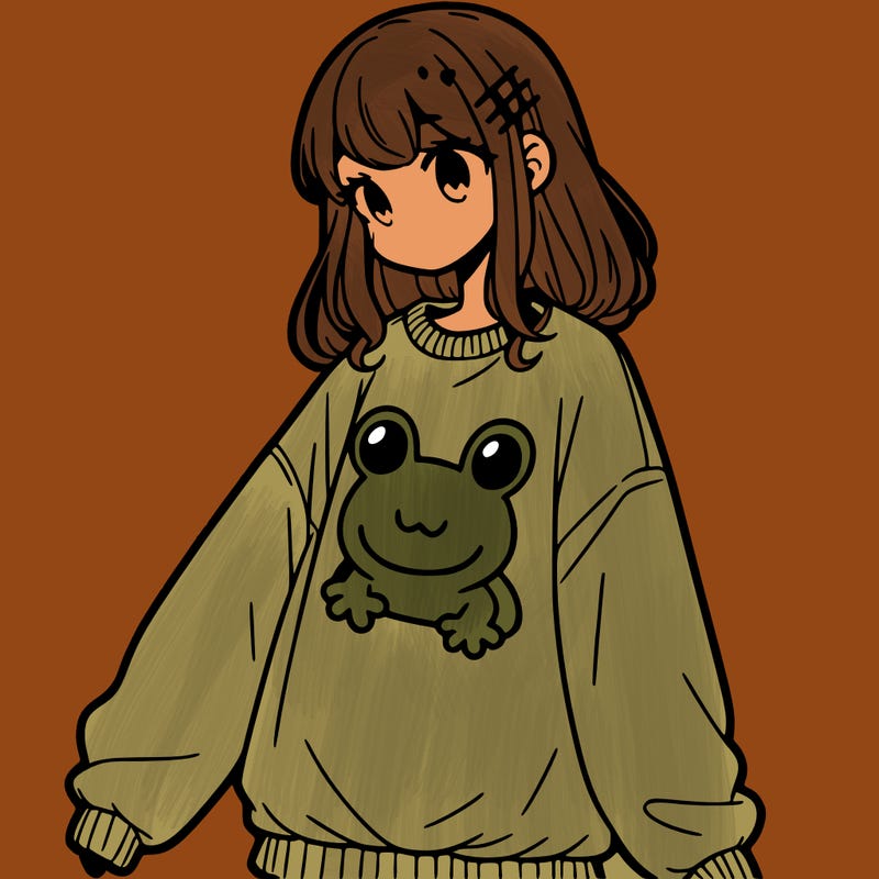 girl wearing frogging sweatshirt