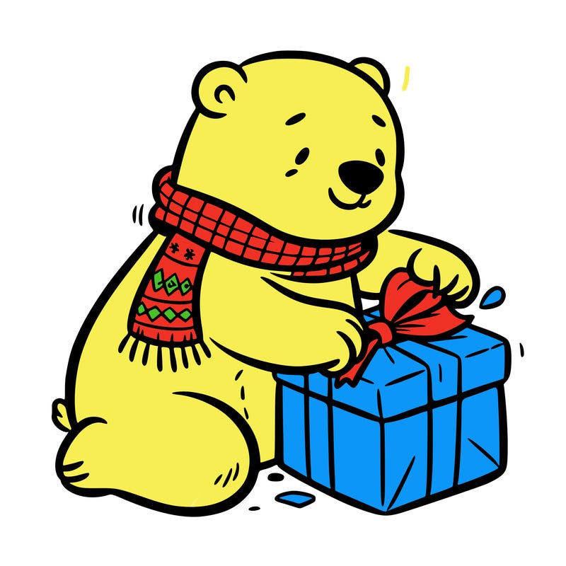 polar bear wrapping a present