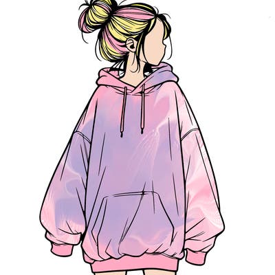 realistic girl with a oversized sweatshirt on and a bun