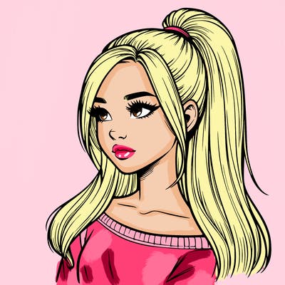realistic girl with a high ponytail